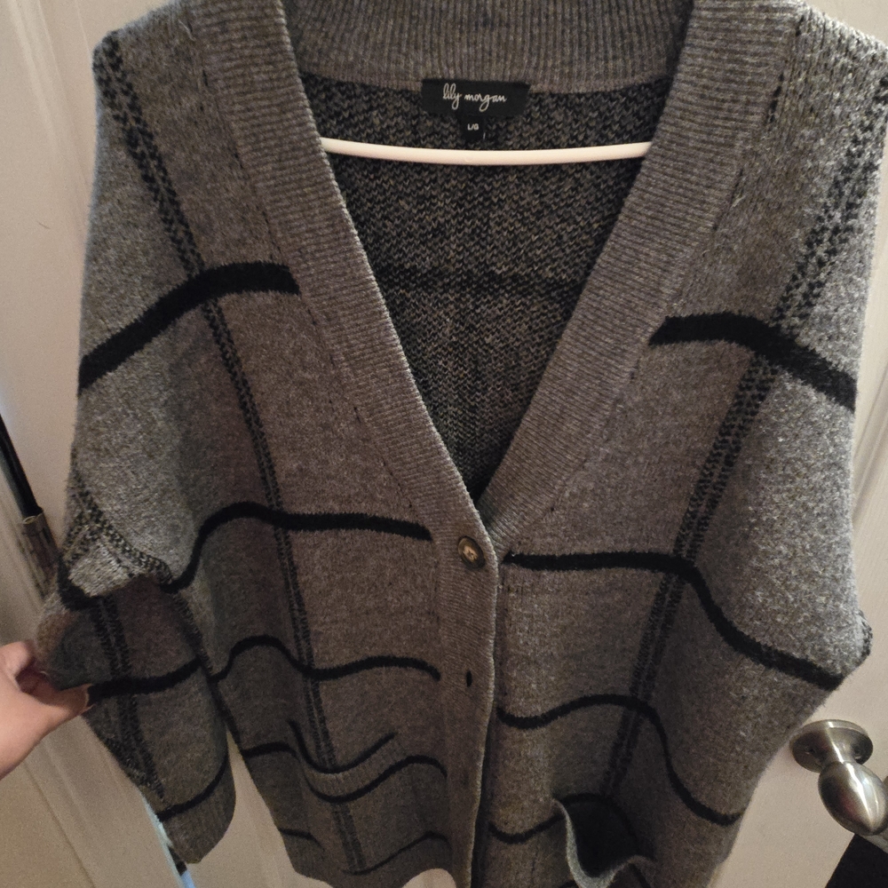Gray and Black Women's Cardigan